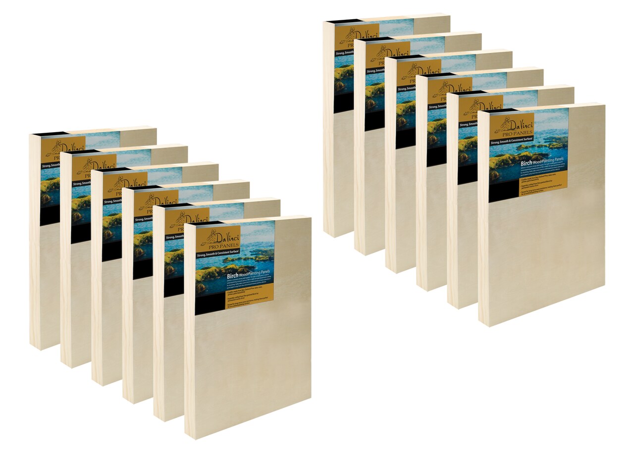 Da Vinci Pro Birch Wood Panel 7/8" Deep – 5x5" - 12 Pack - Fine Textured, Warp Resistant, Lightweight & Rigid – Perfect for Mounting Sanded Pastel or Watercolor Paper, Linen or Canvas